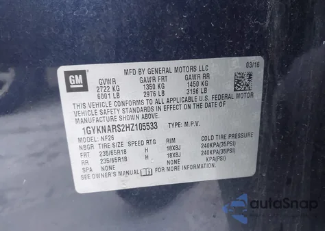 2017 Cadillac Xt5 Standard z USA, uszkodzony, nr VIN 1GYKNARS2HZ105533